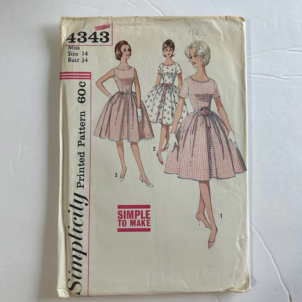 Simplicity Vintage 60's Pattern #4343 Juniors and Misses One Piece Dress Size 14